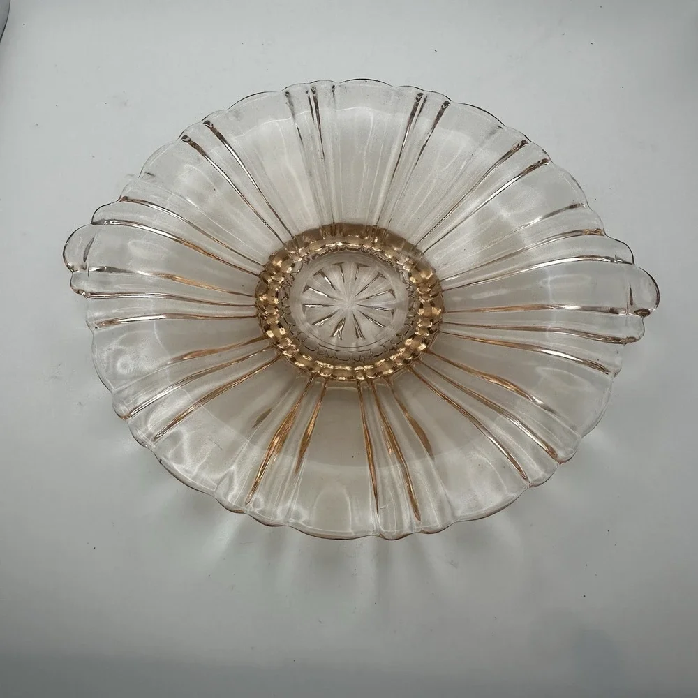 Vintage Anchor Hocking Old Cafe Pattern Pink Depression Glass Dish with Handles